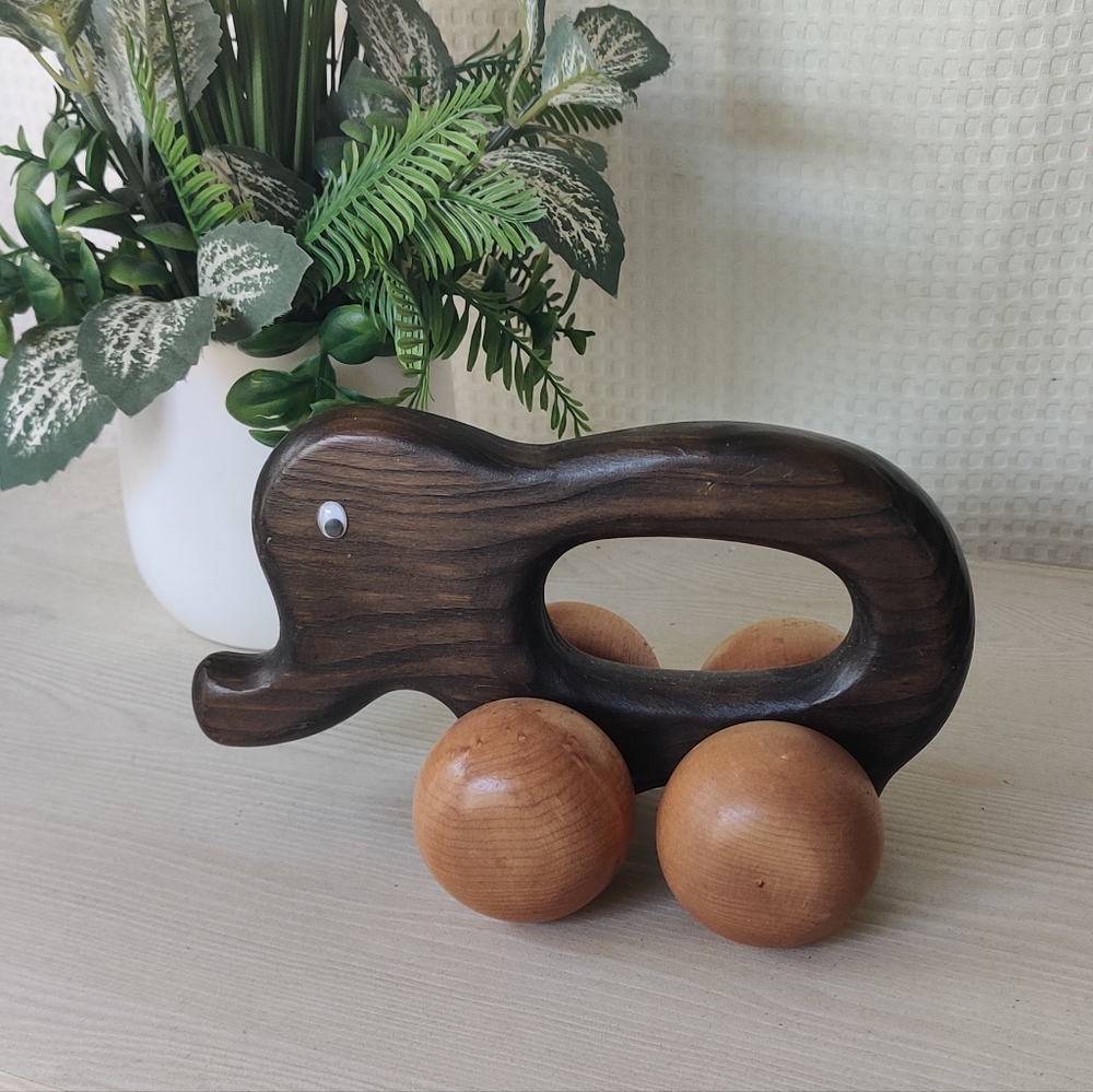 Vintage Hand-Carved Wooden Elephant Roller Massager